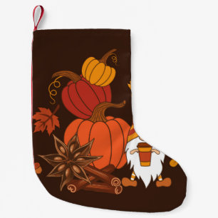 Meia De Natal Pequena Abóboras, anis estrelado, bastões de canela, Fol