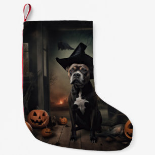 Meia De Natal Pequena Abóboras de Terrier Staffordshire no Halloween Ass