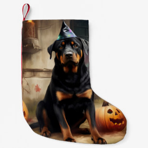 Meia De Natal Pequena Abóboras Rottweiler Dia das Bruxas Assustador