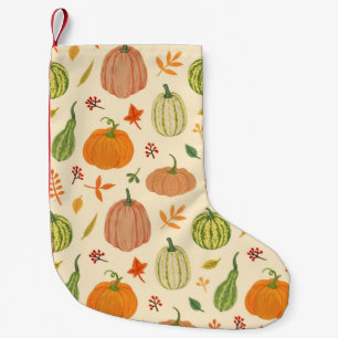 Meia De Natal Pequena Abóboras verdes e laranja, padrão perfeito.