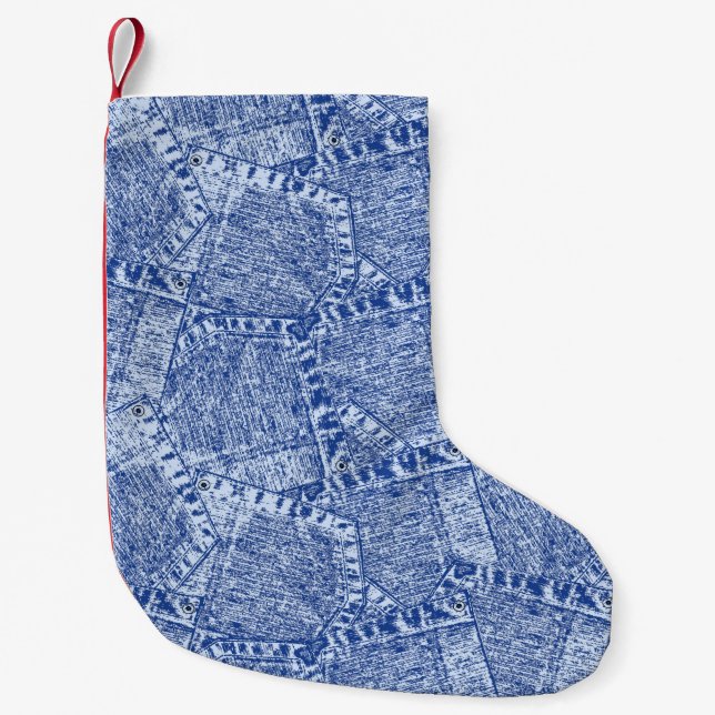 Meia De Natal Pequena Abstract Denim Pockets Patchwork Seamless Pattern  (Frente)