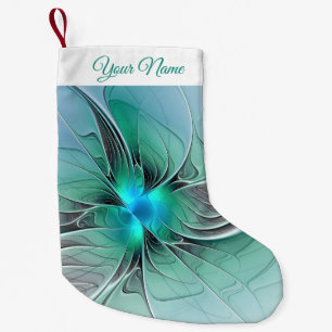 Meia De Natal Pequena Abstrato Com Nome Próprio De Arte Fractal Azul, Mo