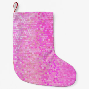 Meia De Natal Pequena Abstrato cor-de-rosa brilhante com brilho