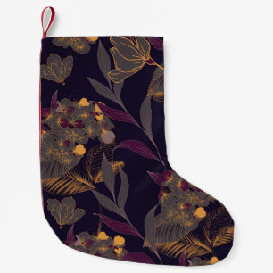 Meia De Natal Pequena Abstrato de flores e folhas sobre um ouro