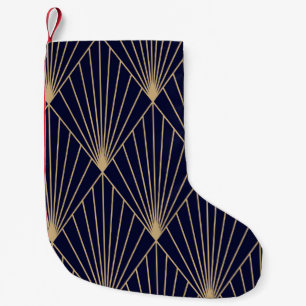 Meia De Natal Pequena Abstrato geométrico Azul Escuro Dourado
