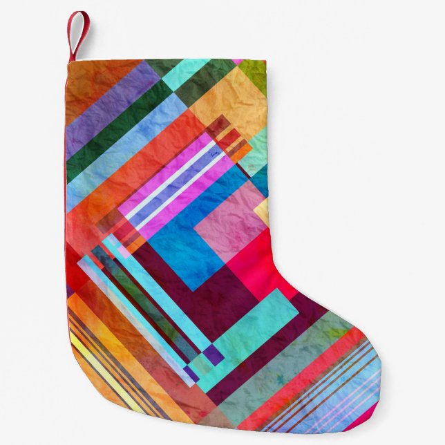 Meia De Natal Pequena Abstrato geométrico, fundo de cores gráficas. (Frente)