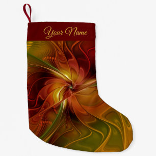 Meia De Natal Pequena Abstrato Red Orange Fractal Art Flower Name