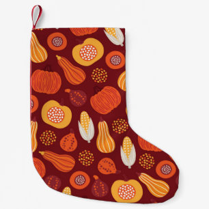 Meia De Natal Pequena Ação de Graças Pumpkin Brown Seamless Pattern.