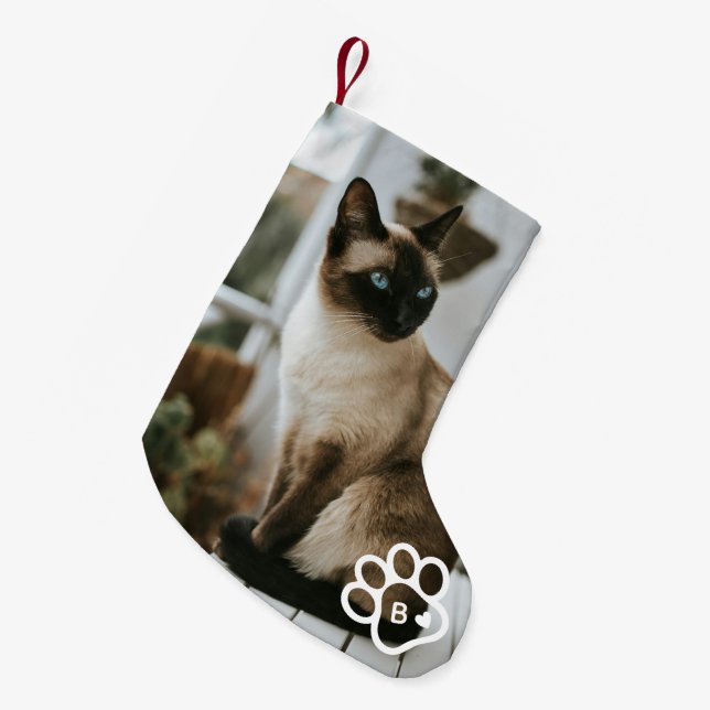 Meia De Natal Pequena Add Your Own Photo Cat Pets Monogram (Frente (Pendurada))