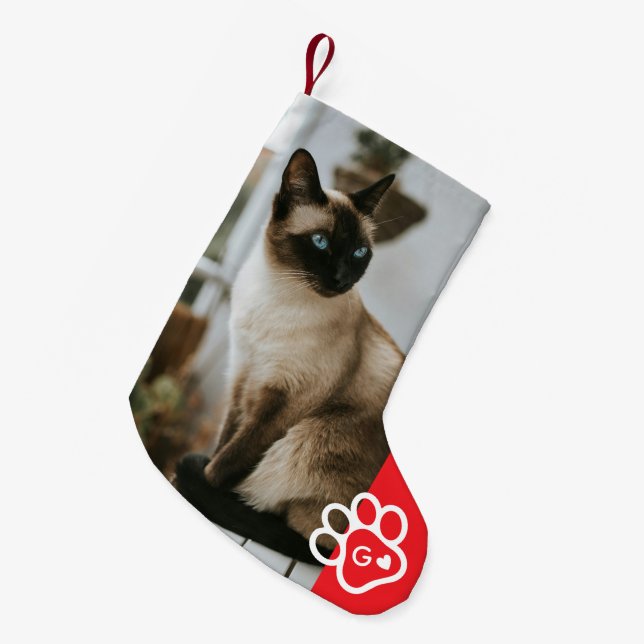 Meia De Natal Pequena Add Your Own Photo Cat Pets Monogram (Frente (Pendurada))