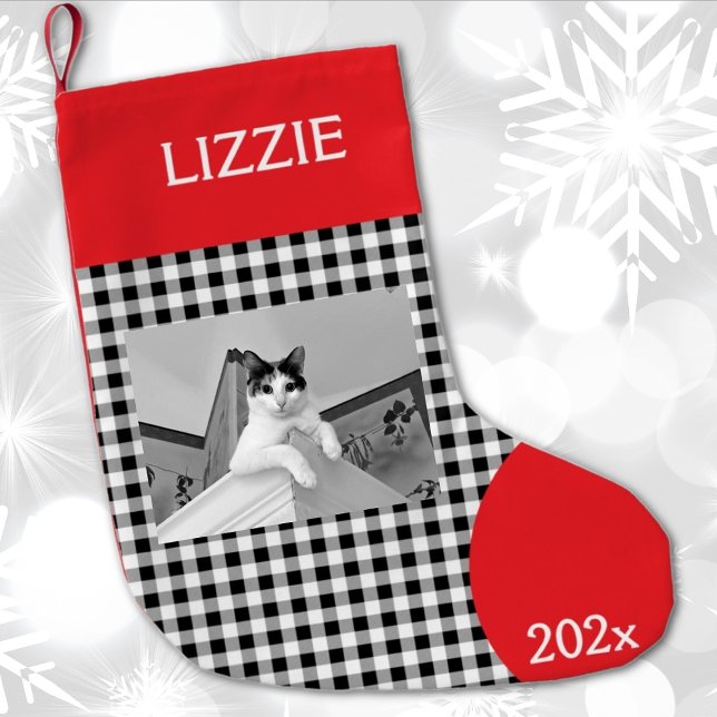 Meia De Natal Pequena Add Your Photo Buffalo Check Name Pet (Criador carregado)