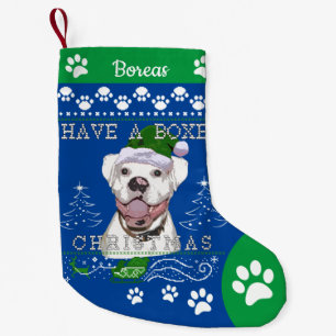 Meia De Natal Pequena Adicionar Nome White Boxer Dog Natal 