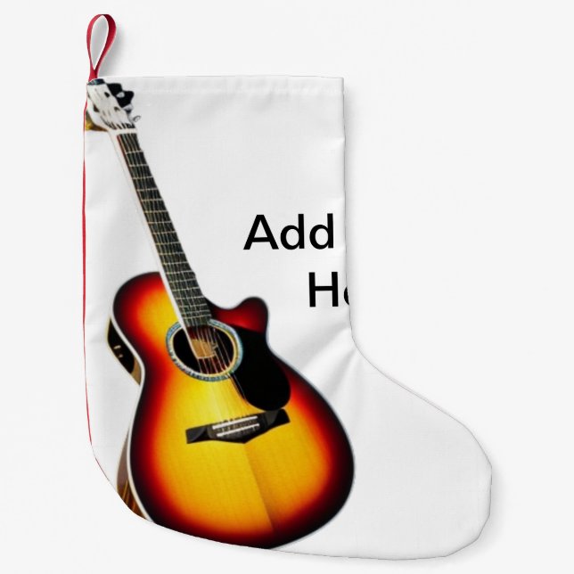 Meia De Natal Pequena Adicione o nome do texto guitarra acústica castanh (Frente)