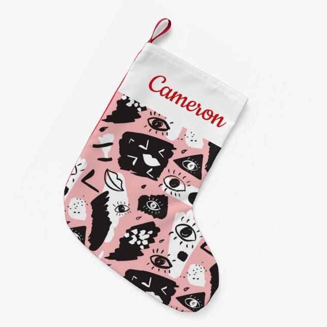 Meia De Natal Pequena Adicione seu testes padrões modernos | abstratos (Frente (Pendurada))