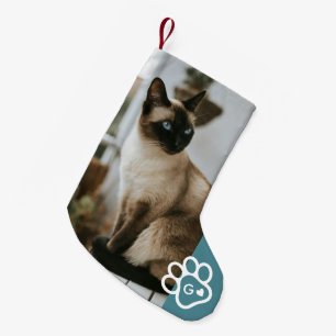 Meia De Natal Pequena Adicione Sua Própria Foto de Gato Monograma de Ani