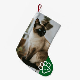 Meia De Natal Pequena Adicione Sua Própria Foto de Gato Monograma de Ani