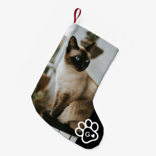 Meia De Natal Pequena Adicione Sua Própria Foto de Gato Monograma de Ani