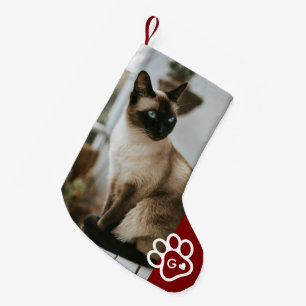 Meia De Natal Pequena Adicione Sua Própria Foto de Gatos Pets Monograma