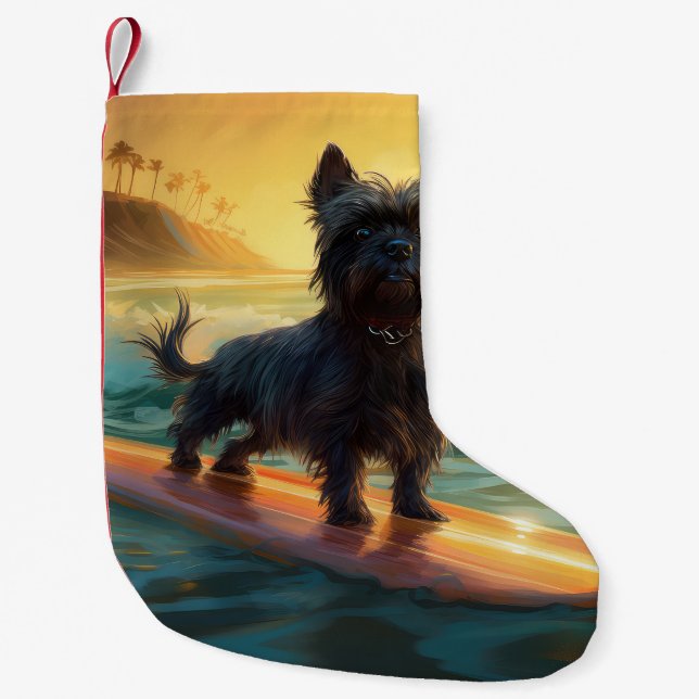 Meia De Natal Pequena Affenpinscher Beach Surfing Painting (Frente)