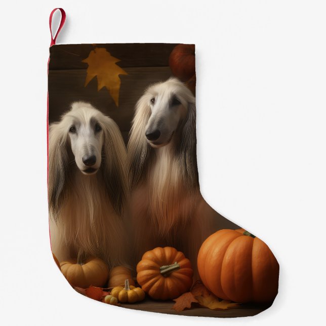 Meia De Natal Pequena afghan hound Puppy Autumn Delight Pumpkin (Frente)