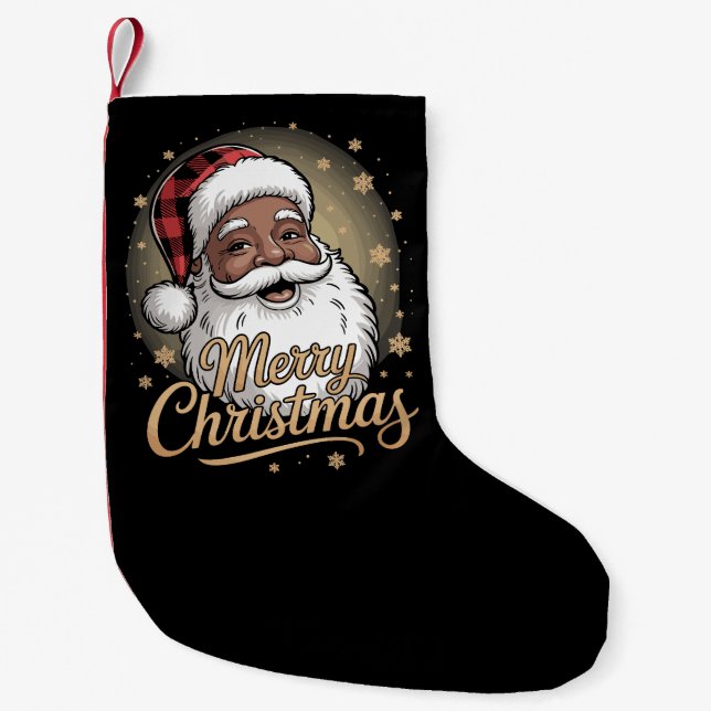 Meia De Natal Pequena African American Christmas Pajamas Santa Claus  (Frente)