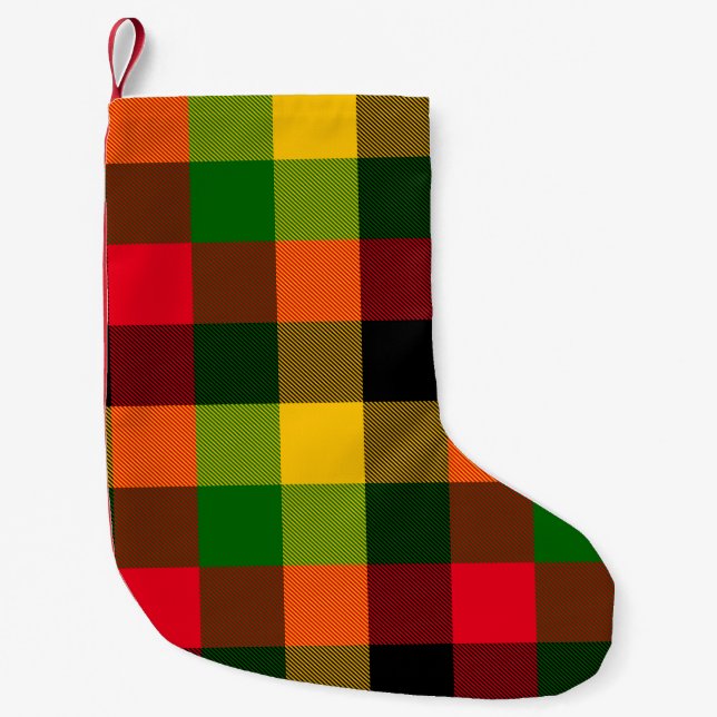 Meia De Natal Pequena  African Rasta Reggae Colours Plaid Pattern Design (Frente)