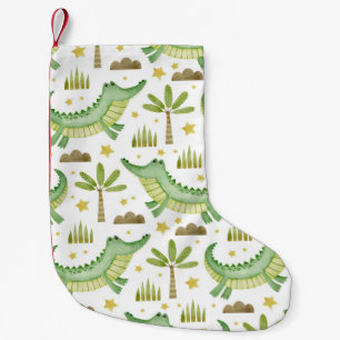 Meia De Natal Pequena African Safari: Crocodilo de Aquarela e Palmeiras