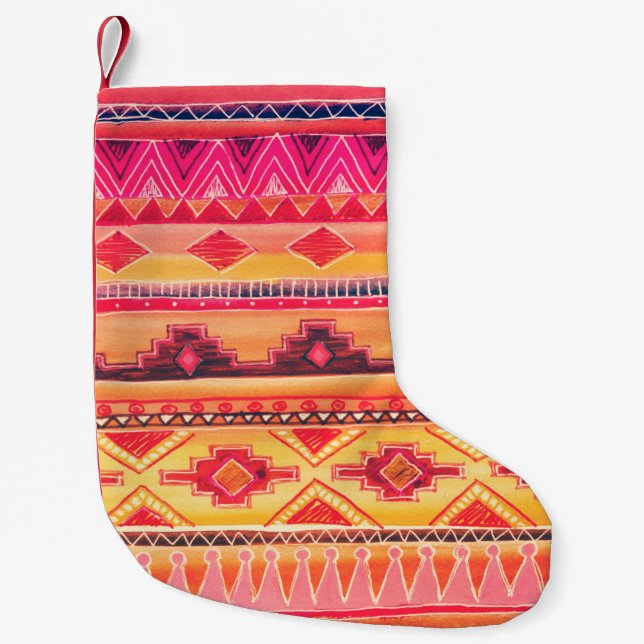 Meia De Natal Pequena African Watercolor Pattern. Raster Illustration (Frente)