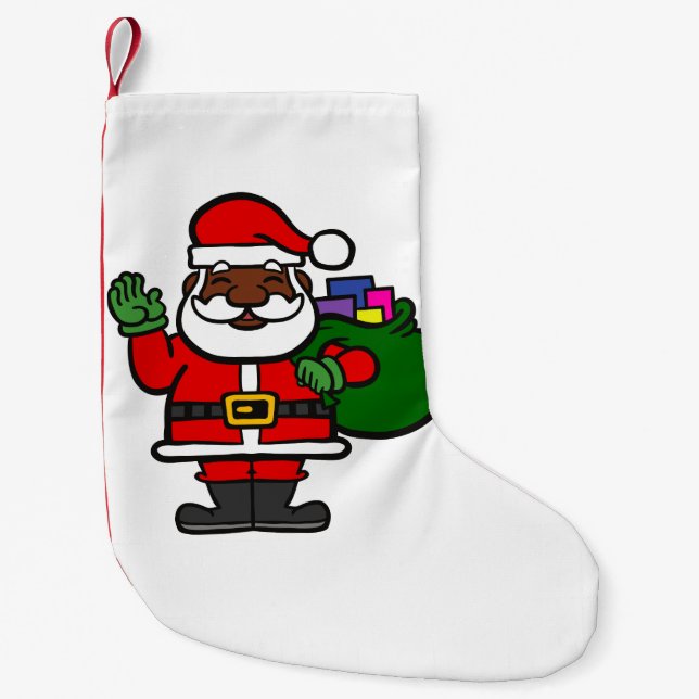 Meia De Natal Pequena africano negro santa claus xmas (Frente)