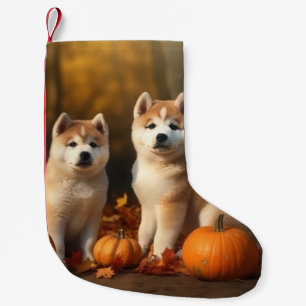 Meia De Natal Pequena Akita Puppy Autumn Delight Pumpkin