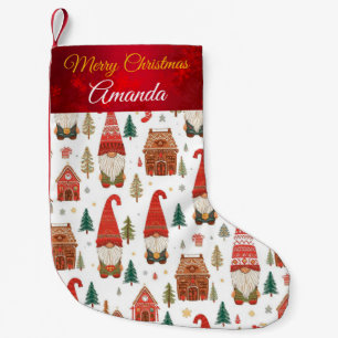 Meia De Natal Pequena Aldeia dos Gnomos Nórdicos e Gengibre