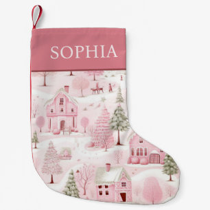 Meia De Natal Pequena Aldeia Rosa Meninas Terra de Maravilhas de Inverno