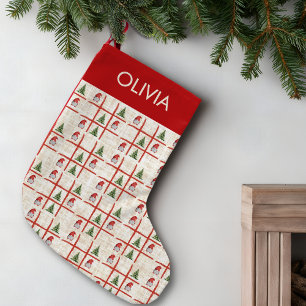 Meia De Natal Pequena Alegres Gnomos & Árvores – Design de Natal em Linh