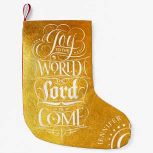 Meia De Natal Pequena Alegria ao mundo o Natal religioso Dourado
