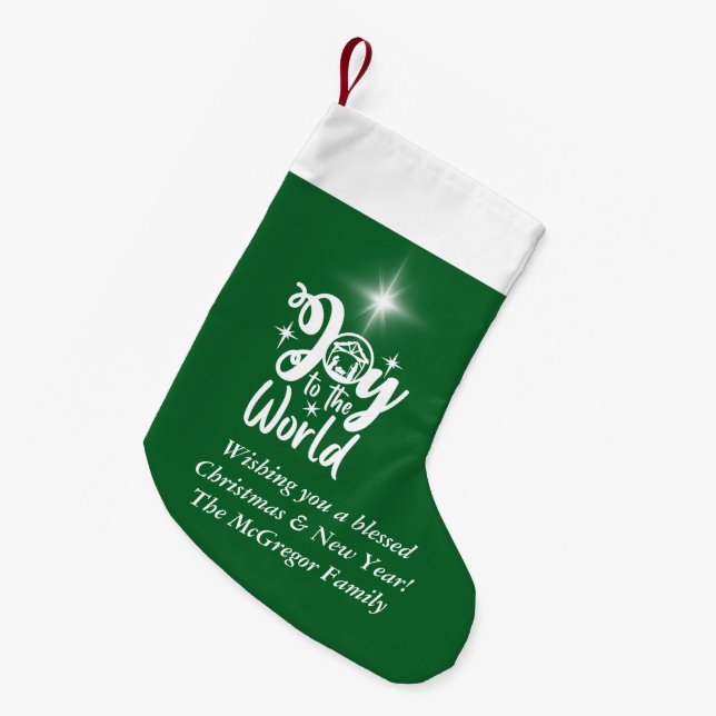 Meia De Natal Pequena Alegria Natal ao Mundo Verde e Branco (Frente (Pendurada))