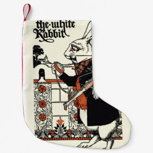 Meia De Natal Pequena Alice Art Wonderland White Rabbit Classic