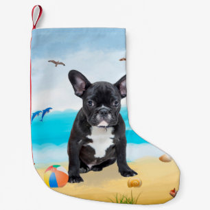 Meia De Natal Pequena Almofada de Arremesso de Bulldog Francês na Praia