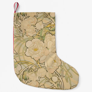 Meia De Natal Pequena Alphonse Mucha Peonies Peony Rosa Fawn 1897