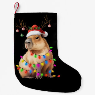 Meia De Natal Pequena Amante de Capivara Luzes de Natal Cappy Xmas