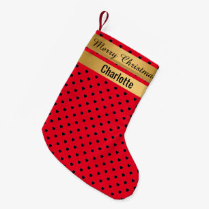 Meia De Natal Pequena AMOR CORAÇÃO Natal Vermelho DOURADO