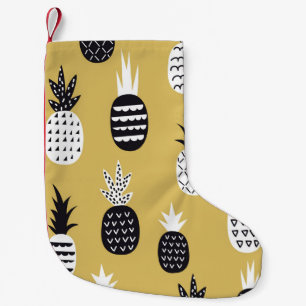 Meia De Natal Pequena Ananás brancos, pretos, fundo amarelo
