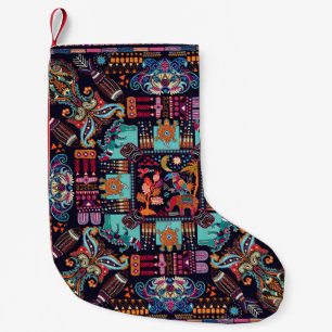 Meia De Natal Pequena Animais decorativos: design de etnia colorida.