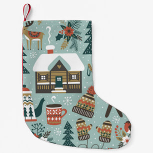 Meia De Natal Pequena Animais Florestais: Inverno Vintage Sem Costura.