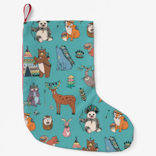 Meia De Natal Pequena Animais tribais: padrão florestal da floresta.