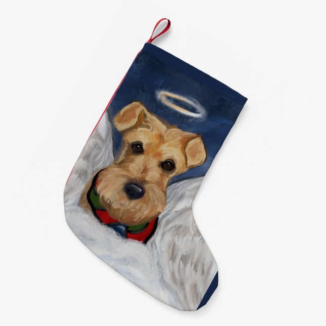 Meia De Natal Pequena Anjo Airedale Terrier (Frente (Pendurada))