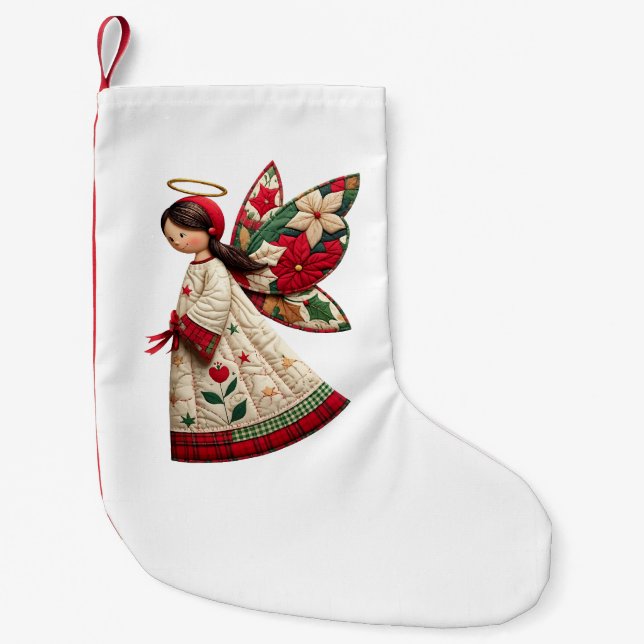 Meia De Natal Pequena Anjo de Natal com Flores de Festa (Frente)