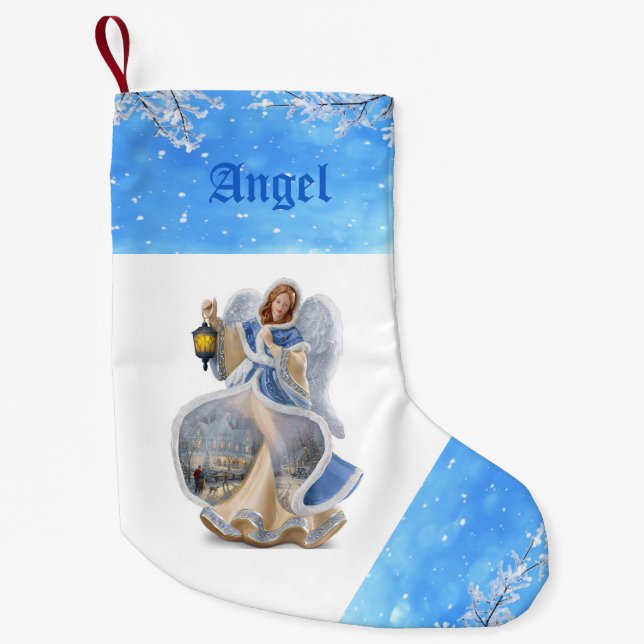 Meia De Natal Pequena Anjo de Natal em Banho de Natal Personalizado (Frente)
