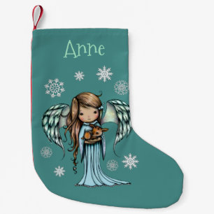 Meia De Natal Pequena Anjo segurando arte ilustrada de cervo