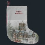 Meia De Natal Pequena Antigos Papais noeis com crianças em frente a uma<br><div class="desc">Papais noeis velhos com crianças em frente a uma igreja em um dia de neve. 100% personalizável. Clique no botão PERSONALIZAR para adicionar,  mover,  excluir,  redimensionar ou alterar qualquer uma das fontes ou gráficos.</div>