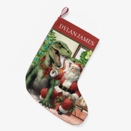 Meia De Natal Pequena aquarela Papais noeis dinossauro dinossauro nome d